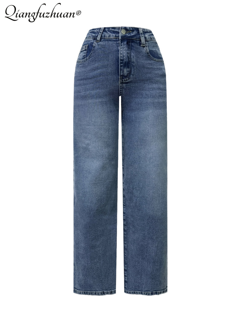 Women's Stretchy Fashionable Washed Blue Jeans.