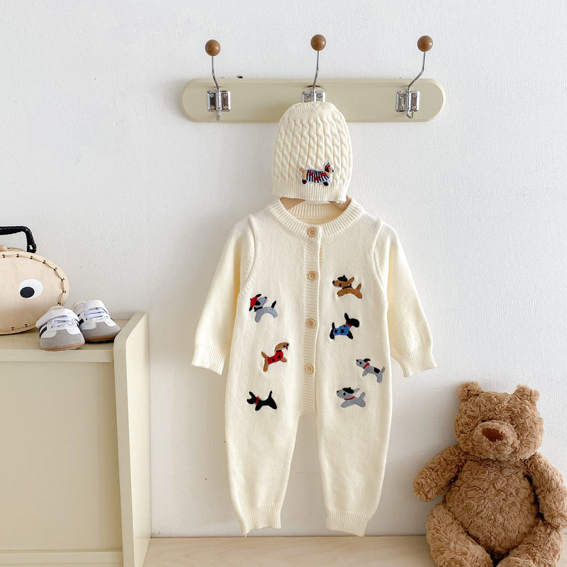 Autumn And Winter Baby Knitted Long-Sleeved Crawling Suit for Boys And Girls.