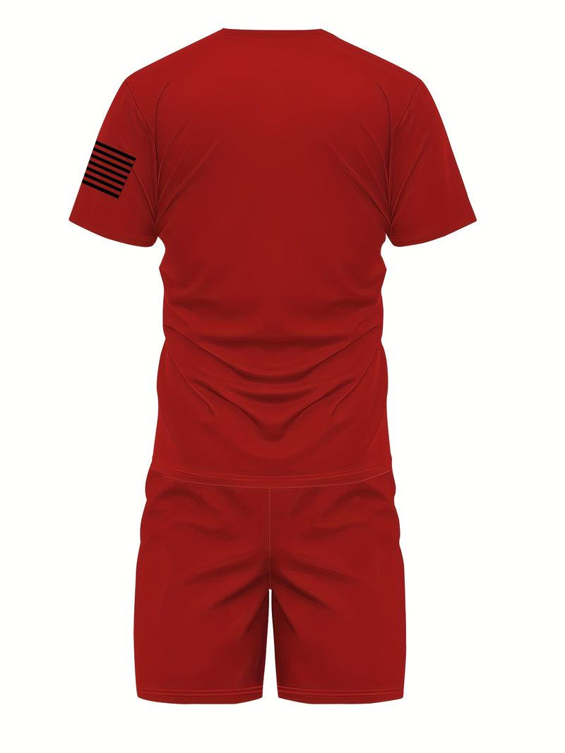 2pcs Men's Casual Fashion Set, Round Neck Short Sleeve T-Shirt.