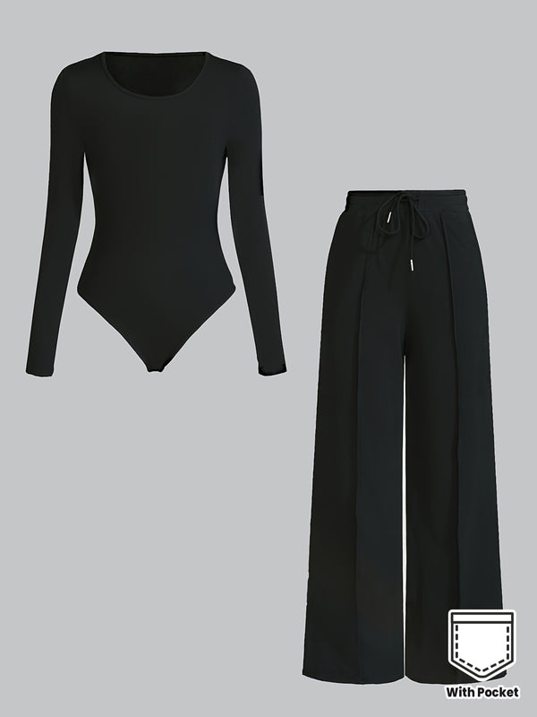 Summer Women's 2pcs Casual Solid Color Asymmetrical Hem Bodysuit.