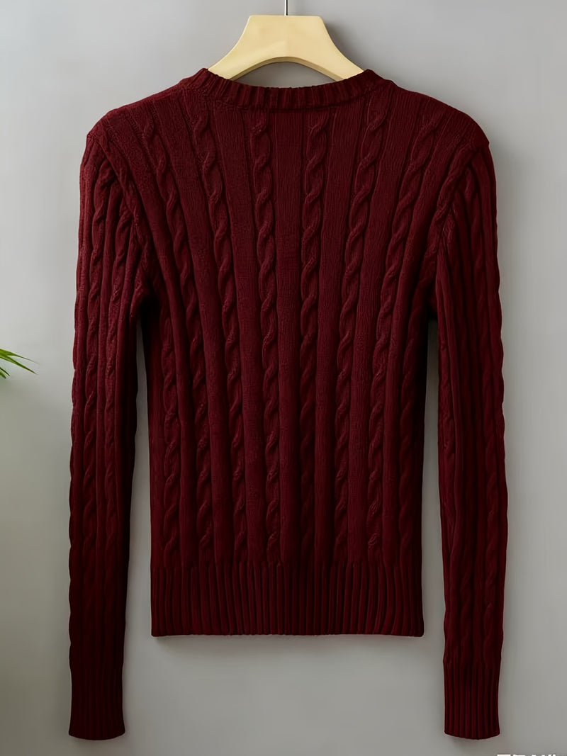 Women's Slim-Fit V-Neck Cable Sweshirt.