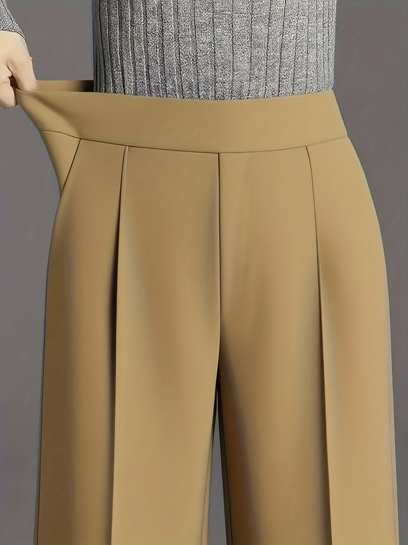 Women's Elegant High Waisted Slanted Pocket Wide Leg Pants.