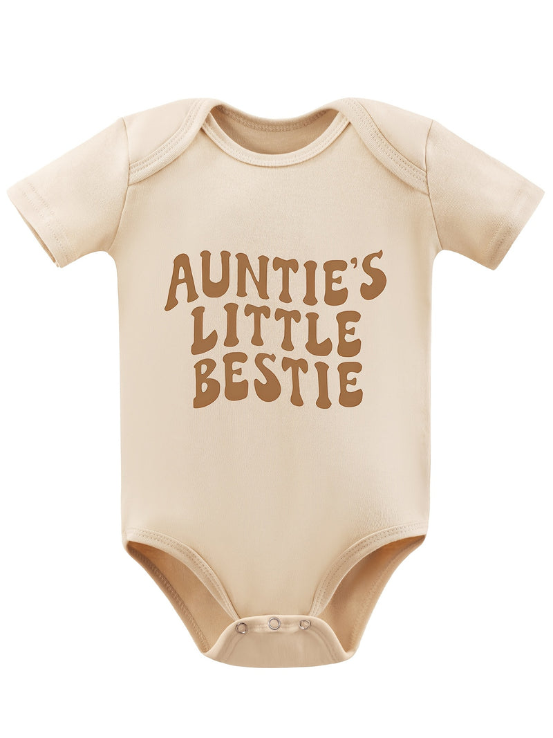 Baby Bodysuit - Soft Beige Short Sleeve Round Neck Romper.