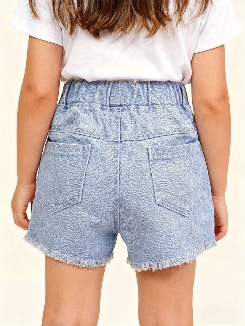 New Girls' Embroidered Swan Denim Shorts, Versatile Outerwear Pants for Girls.