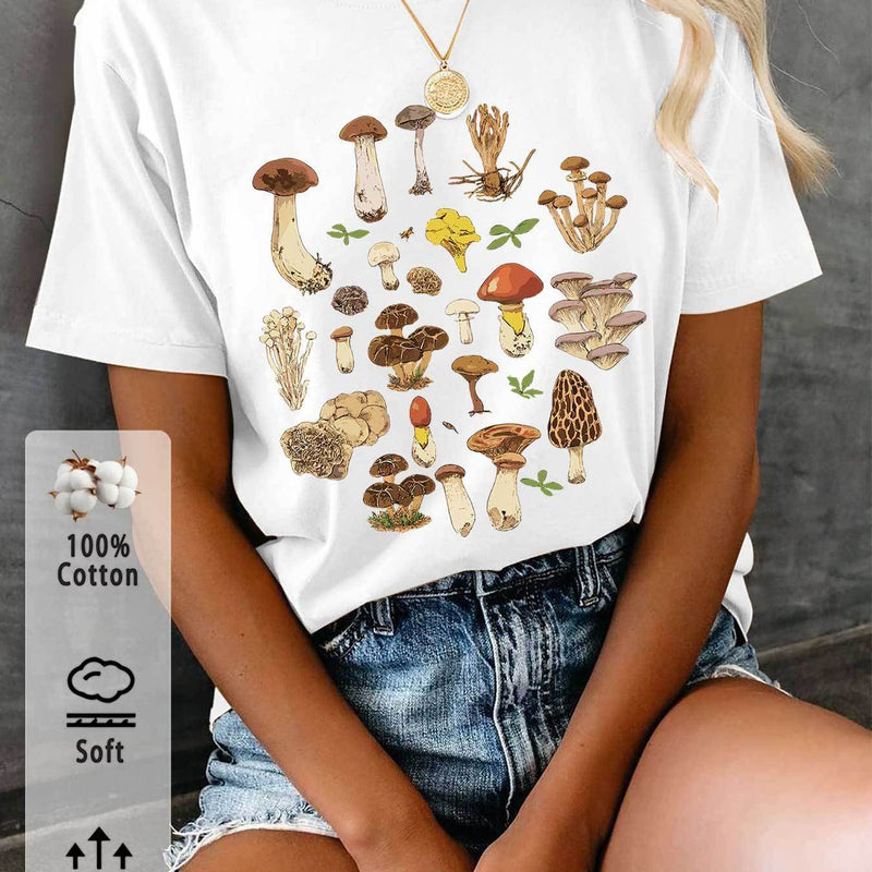 Women’s T-Shirt with Mushroom And Leaf Prints.