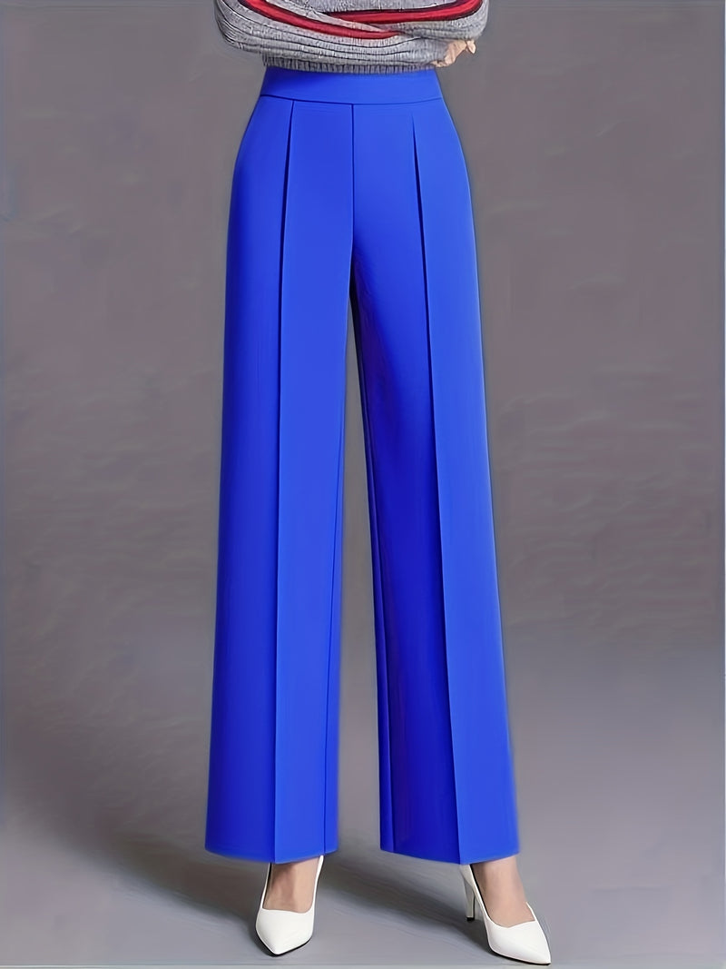 Women's Elegant High Waisted Slanted Pocket Wide Leg Pants.