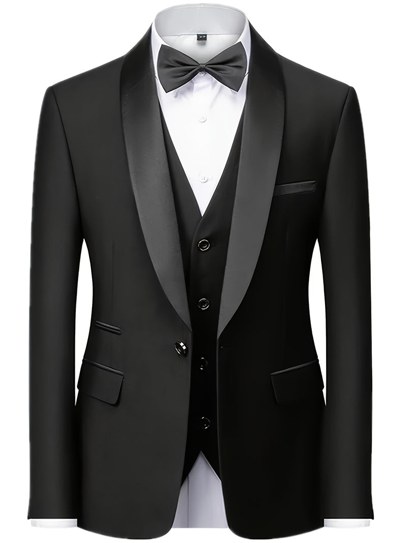 A Men'S Three-Piece Suit, Including a Blazer, Vest, And Trousers, High-Quality.