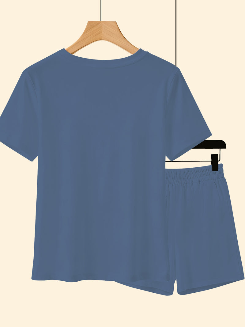 Women's Stylish Christmas Snowman Printed Short-Sleeve And Shorts Set.