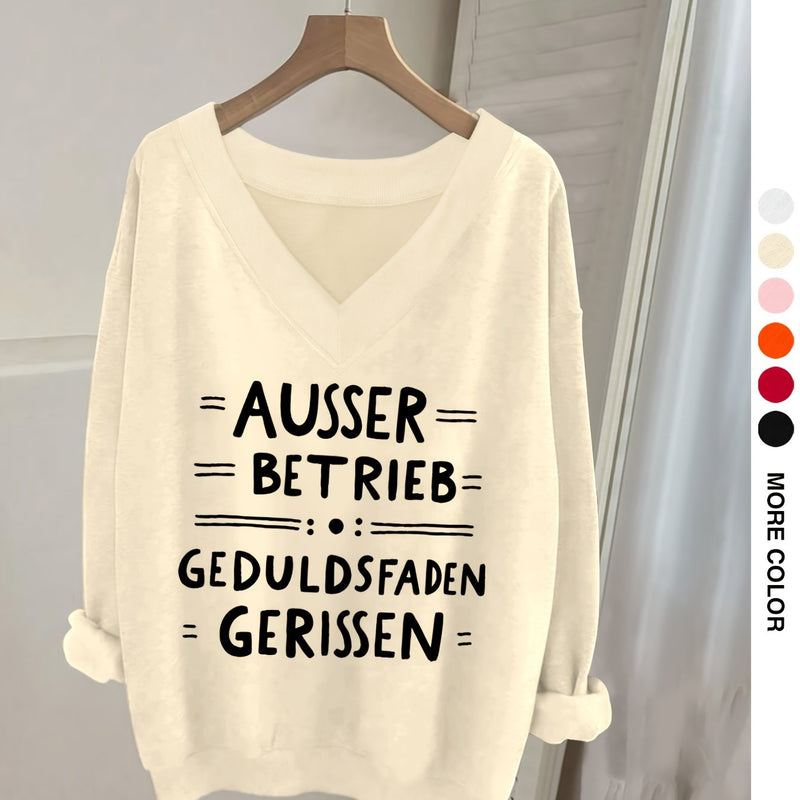 Women's Pink V-Neck Long Sleeve Sweater with German Letter Print.