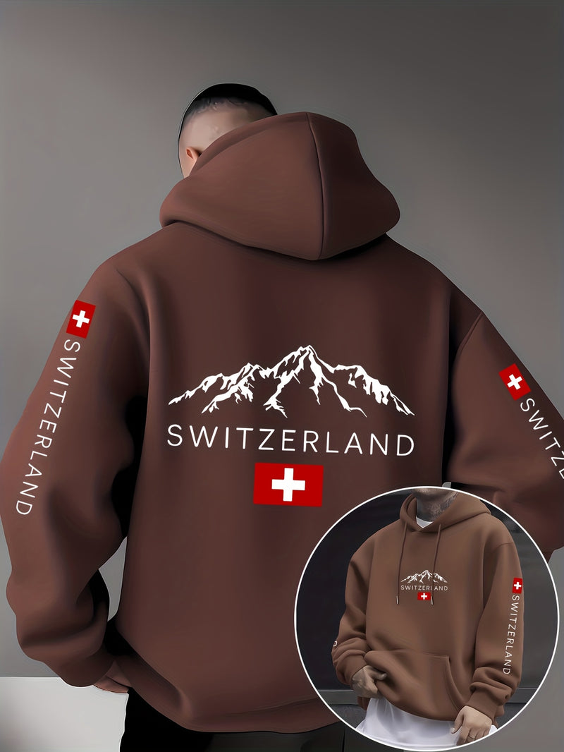 Men'S & Women'S Swiss Flag & Matterhorn Mountain Graphic Hooded Sweatshirt.