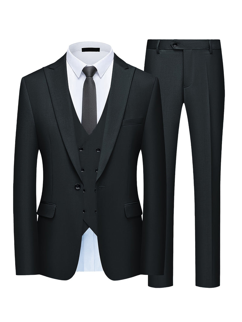 Men's Classic One-Button Suit - 3pcs Suit.