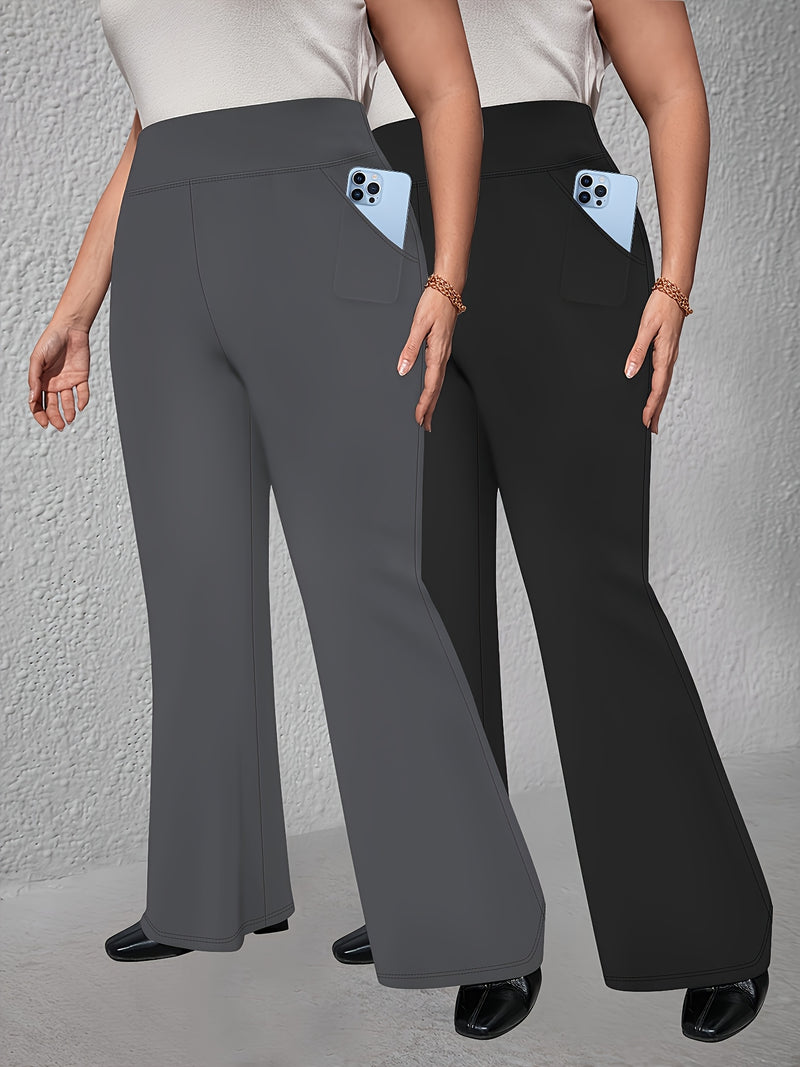 Women’s 2-Pack - Plus Size High-Waisted Flare Pants with Slant Pockets.