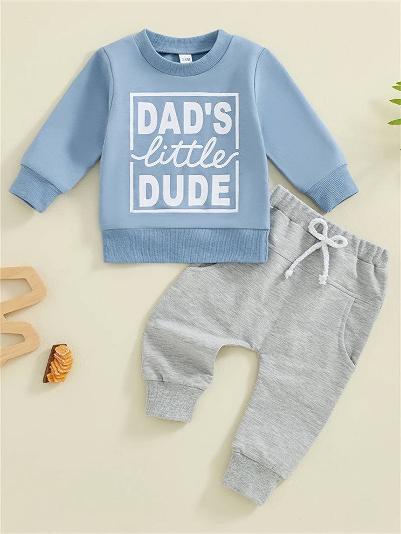 Baby Boy's Sweatshirt And Pants Set with 'Mom'S Little Man Print.