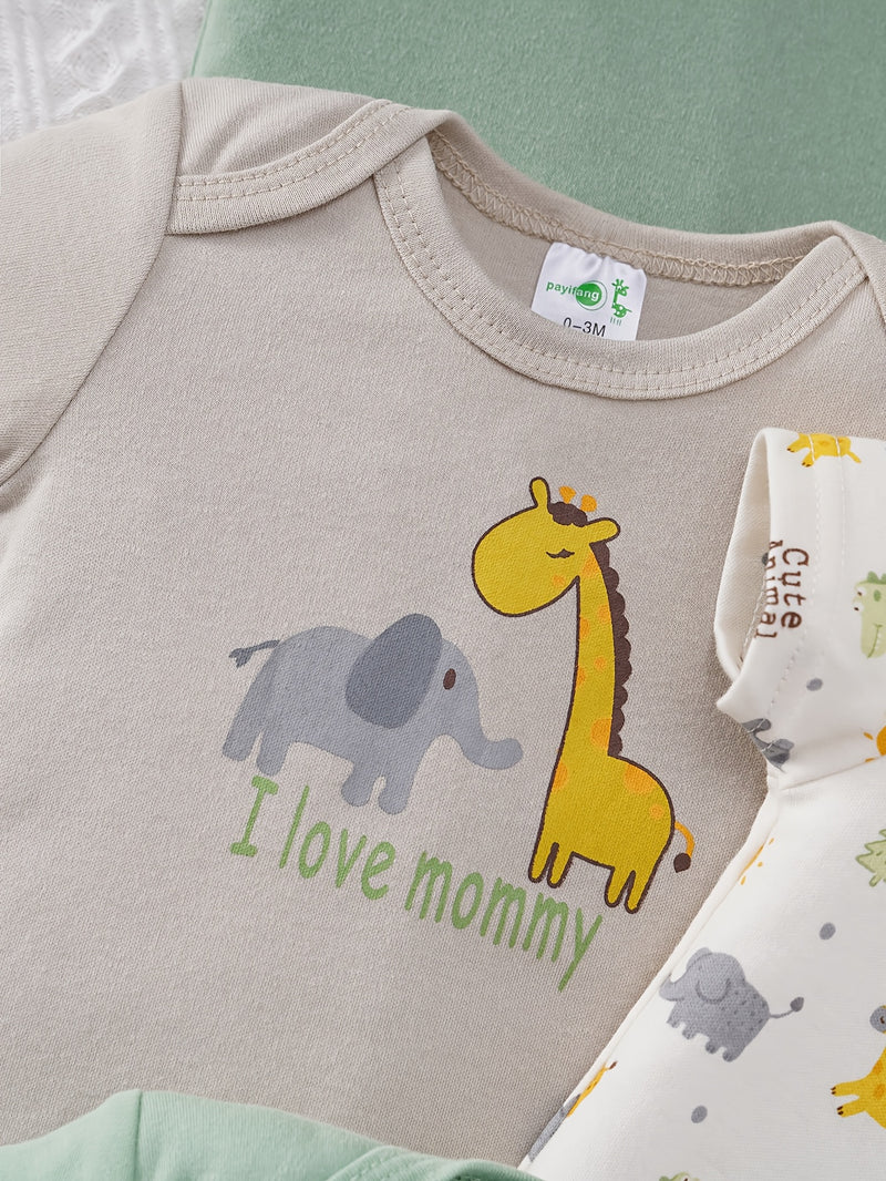 Baby Boy Cartoon Panda Giraffe Elephant Print.
