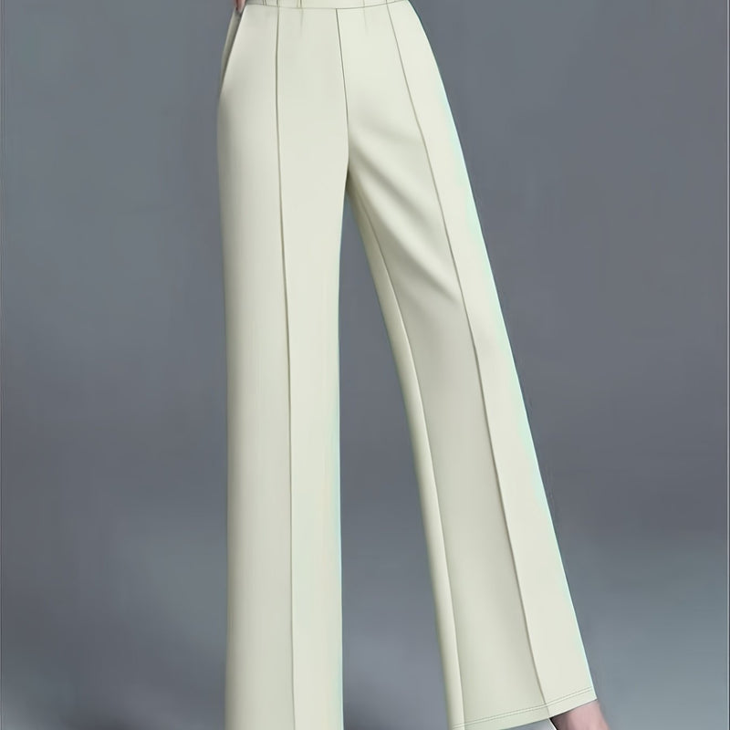 Women's Elegant High Waisted Slanted Pocket Wide Leg Pants.