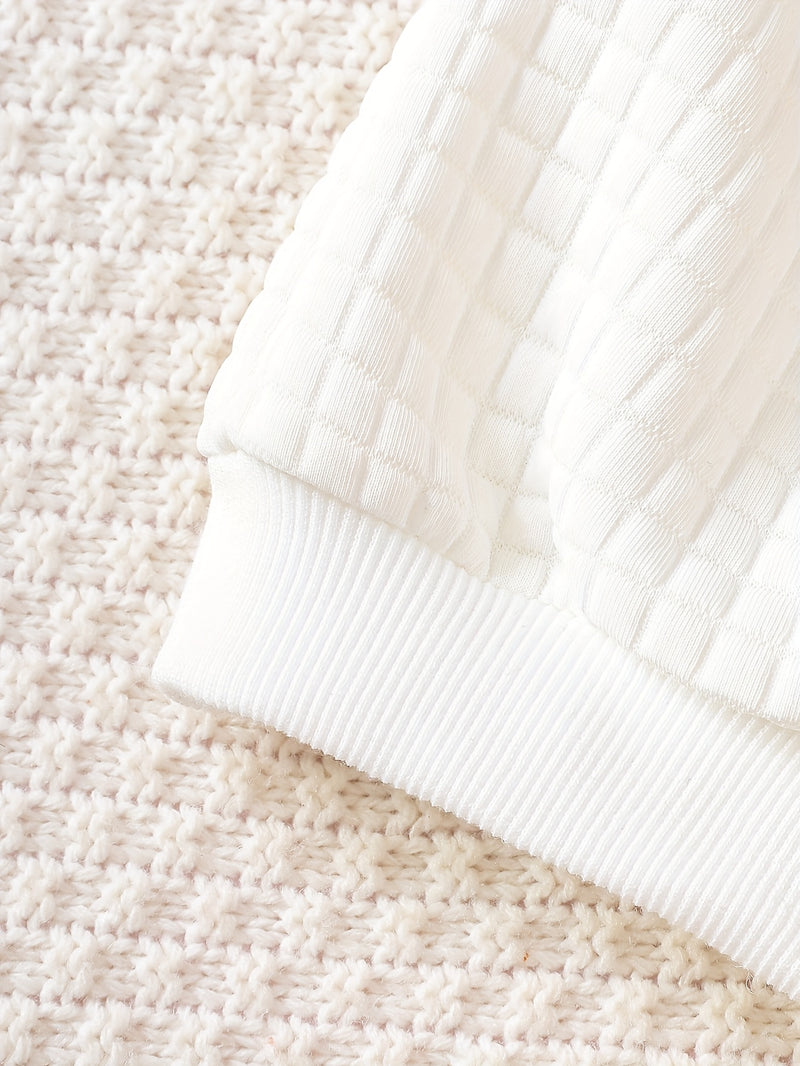 3pcs Set Boys Long Sleeve Sweatshirt, Textured Bubble Plaid Sweatshirt.