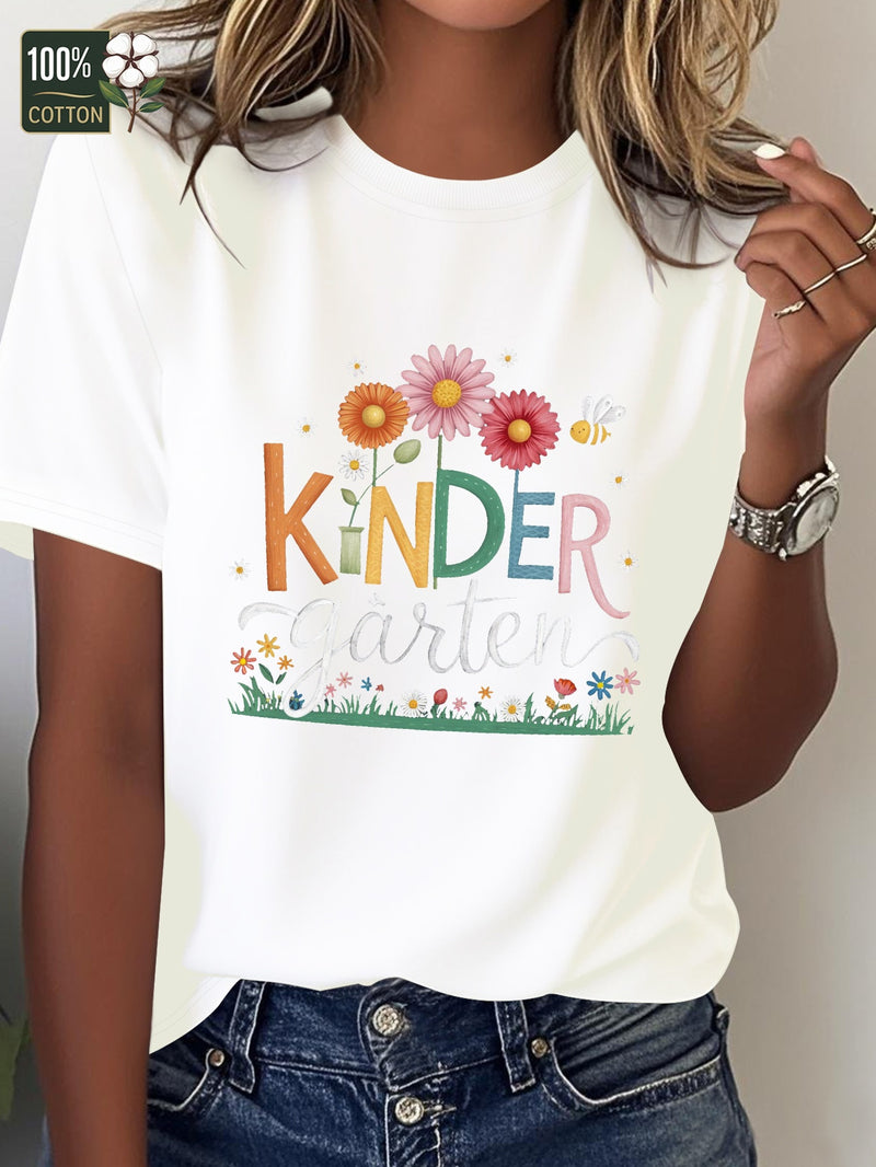 Kinder Garten With Playful Flowers Pure Women'S T-Shirt.