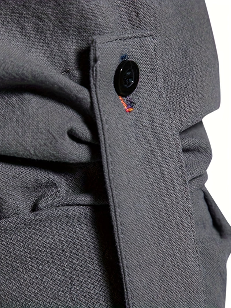 Men's Henley Shirt Long Sleeve Casual Beach Stand Collar Shirt.
