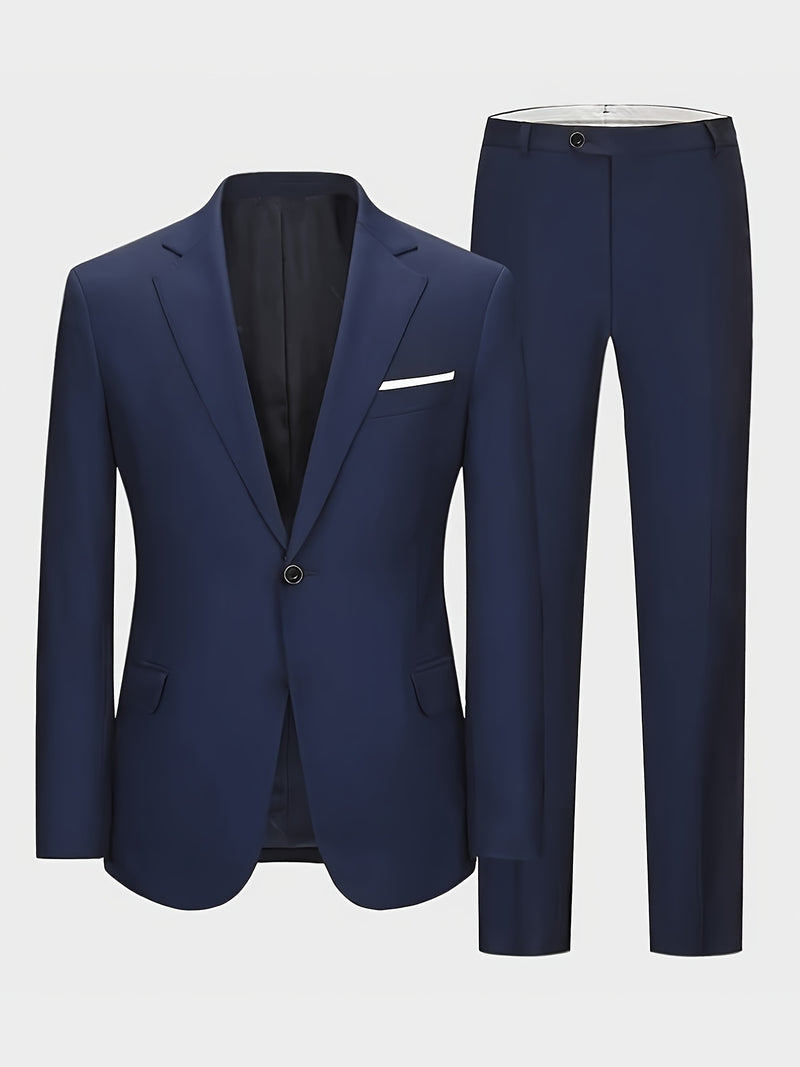 Men's 2pcs Suit Set, Blazer + Trousers, Business Casual.