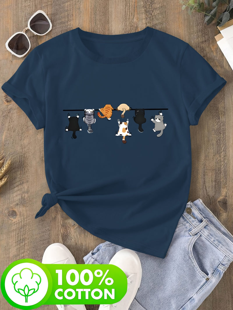 Women's T-Shirt with Cat Print for Spring/Summer.