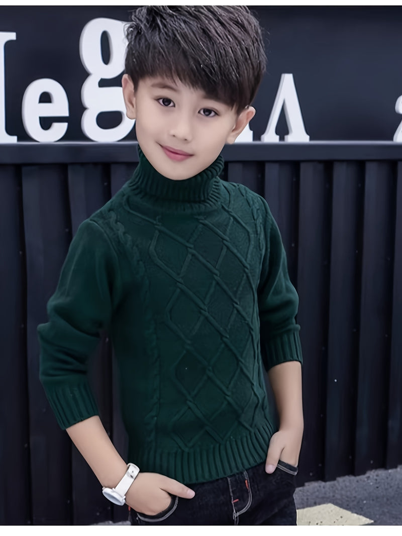 Kids High Neck Sweater for Boys and Girls, Solid Color Knitwear.