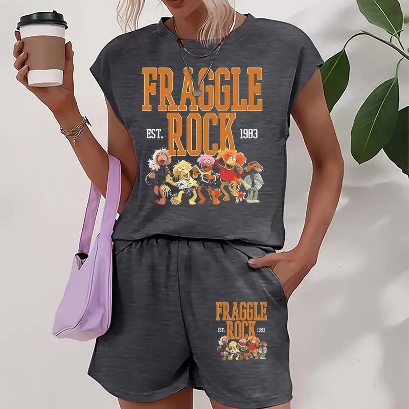 Women's Casual Summer "Fraggle Rock" Graphic Tee & Shorts Set.