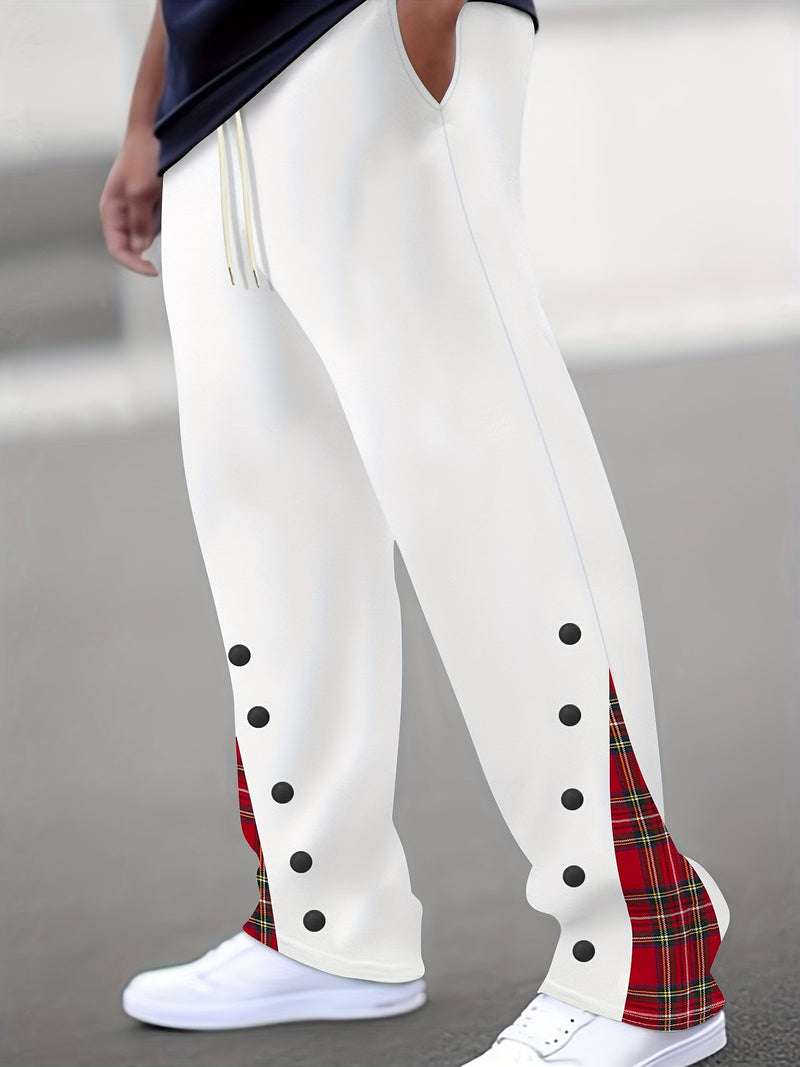 Men's Cuffed Button-tab Trousers, Stylish Sport Casual Pants.