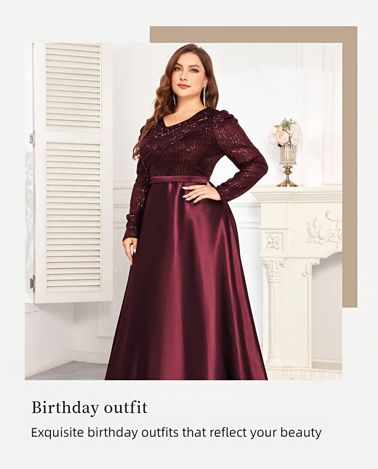 Women's Evening Gown, Sequined Long Sleeve Round Neck Sexy and Elegant.