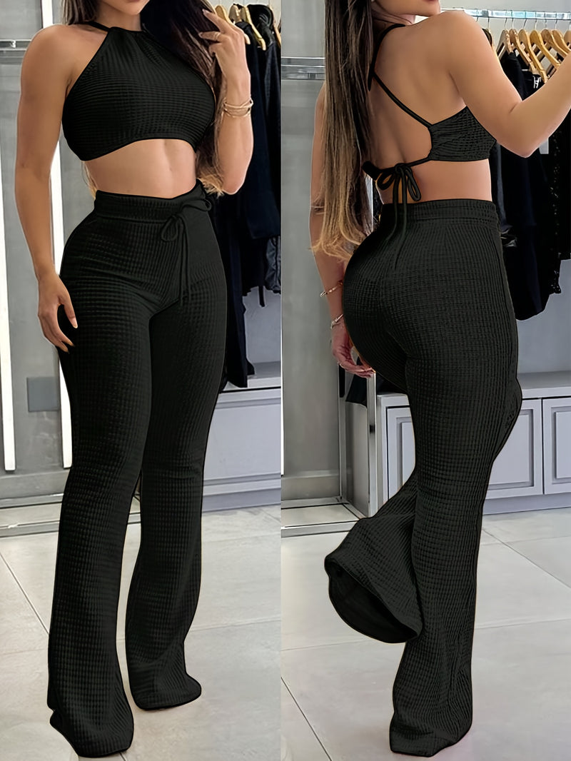 Women’s Yudomi Directional Casual Vacation Tank Top and Flare Pants.