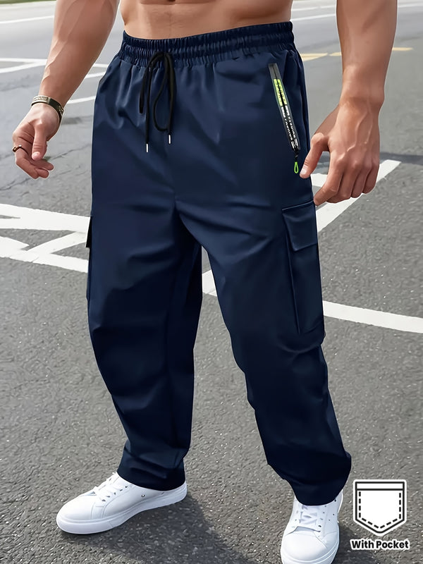 Men's Heavy-Duty Work Pants with Zippered Utility Pockets.