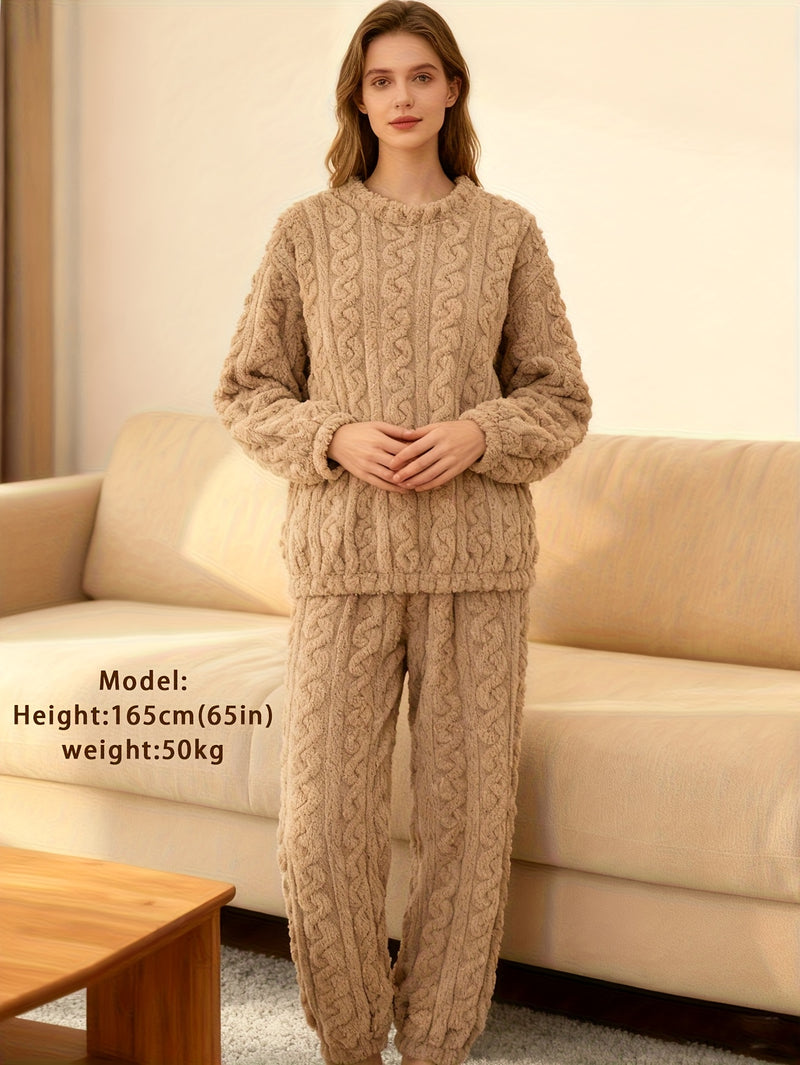 Women's Elegant 2pcs Set, Pants Set, Coral Loungewear, for Walking/ Casual.