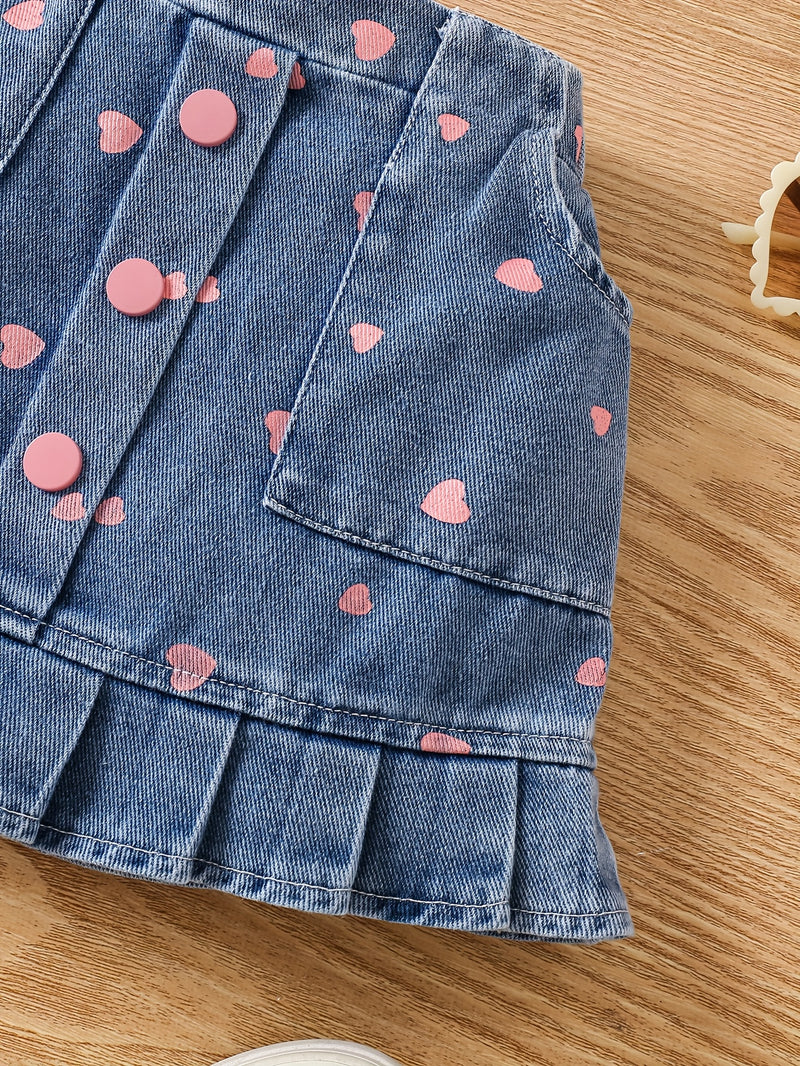 Girls' Denim Print Shorts, Versatile And Stylish.