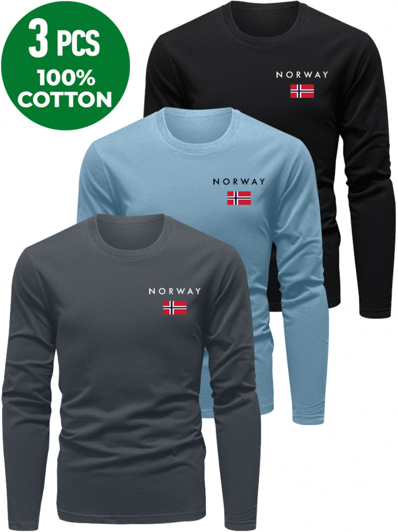 3pcs Men's Long Sleeve T-Shirts for Spring and Autumn.