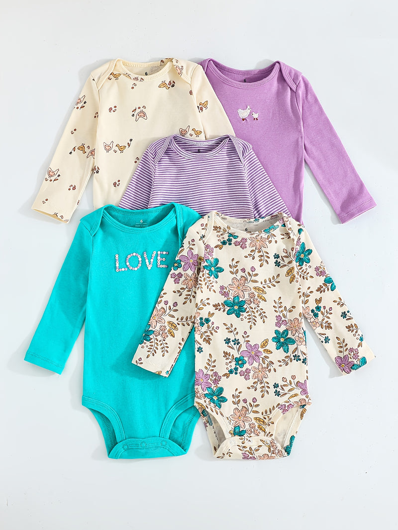 Children's Cartoon Animal Versatile Long-Sleeve Romper 5pcs Set.