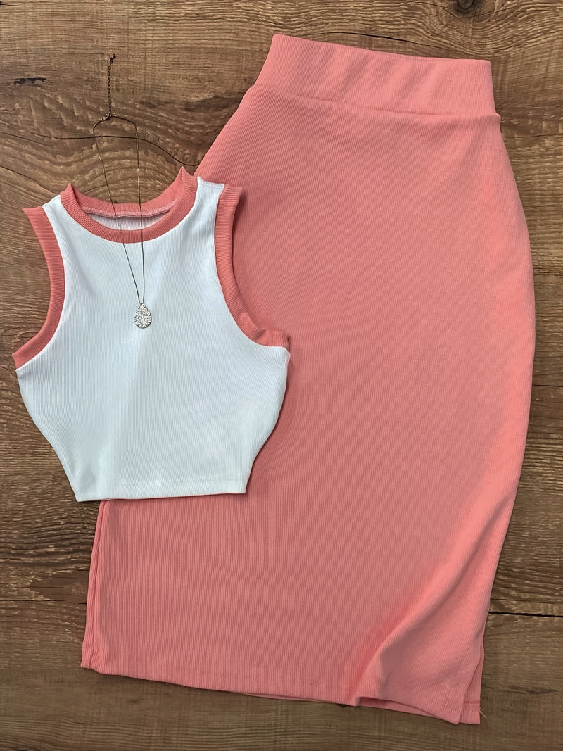 Women's Sleeveless Waistcoat and Split Skirt Set.