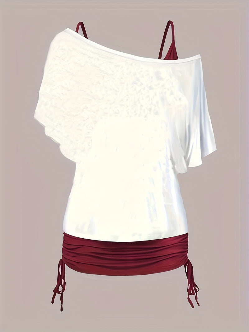 Women’s Off-Shoulder Top with Butterfly Print And Three-Quarter Pants.