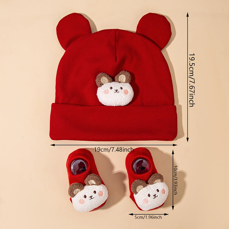 2pcs/Set Autumn Winter Cute Bear Indian Hat + Knitted Short Socks Set Baby.