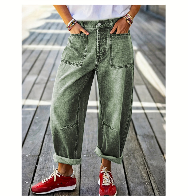 Women's New Elastic Loose Wide-Leg Cropped Jeans.