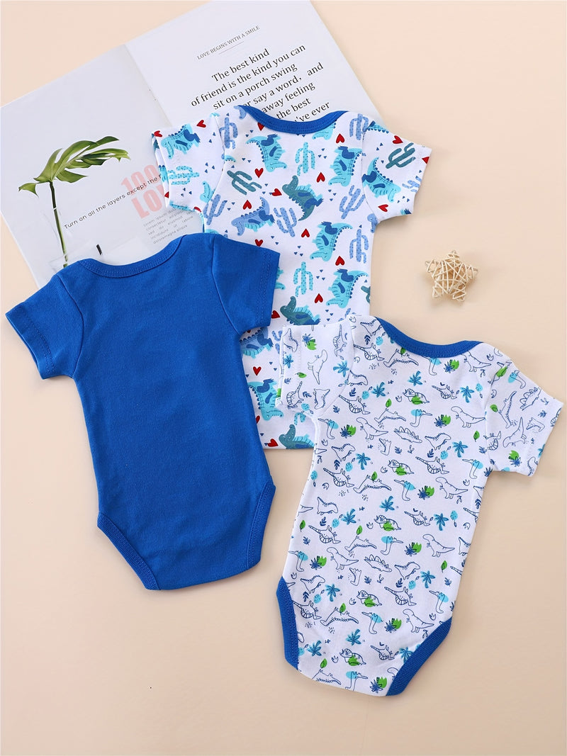 3pcs European and American Style Baby Short-Sleeve Bodysuit Romper Set.
