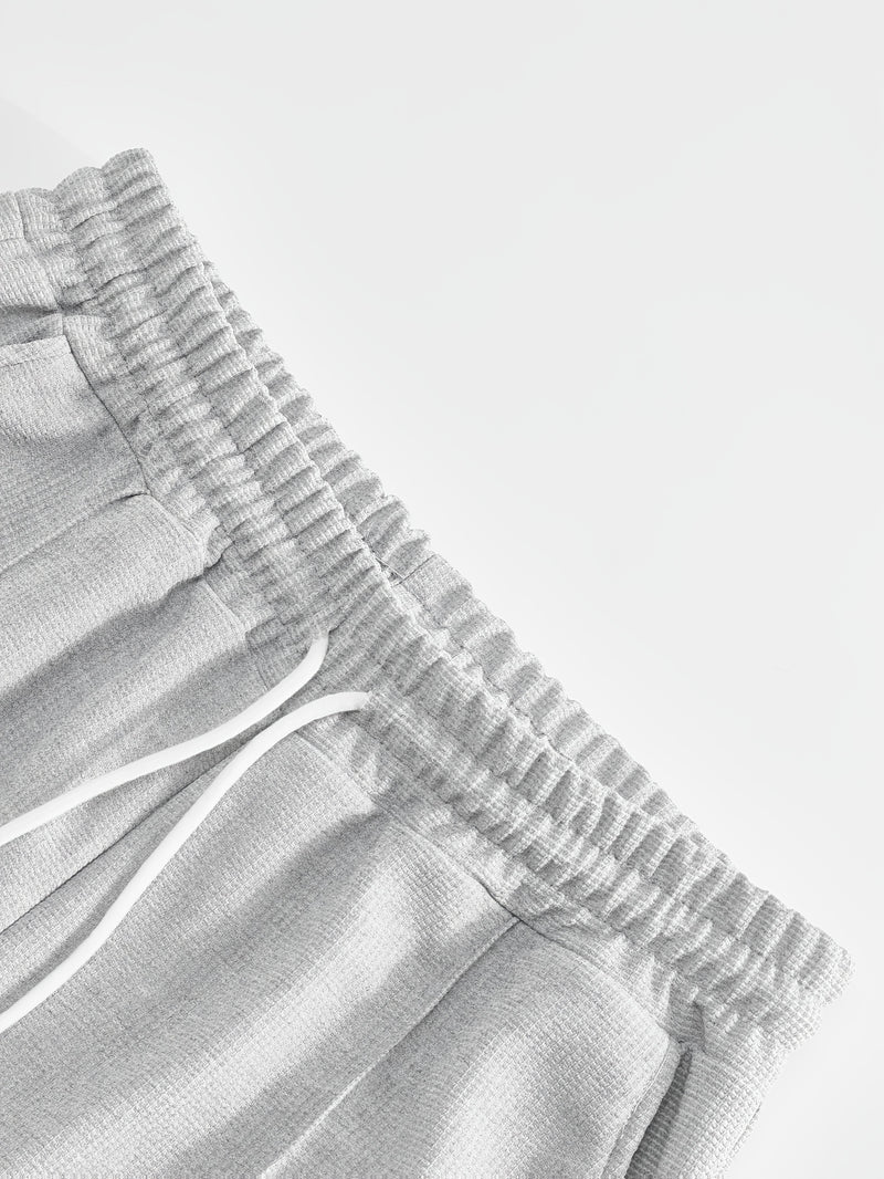 Men's Waffle 2pcs Hooded Sweatshirt Set Top Color Block.