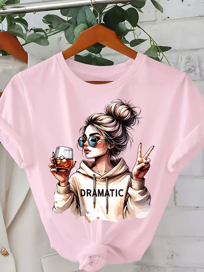 Women's Fashion Print Round-Neck Short-Sleeve T-Shirt.