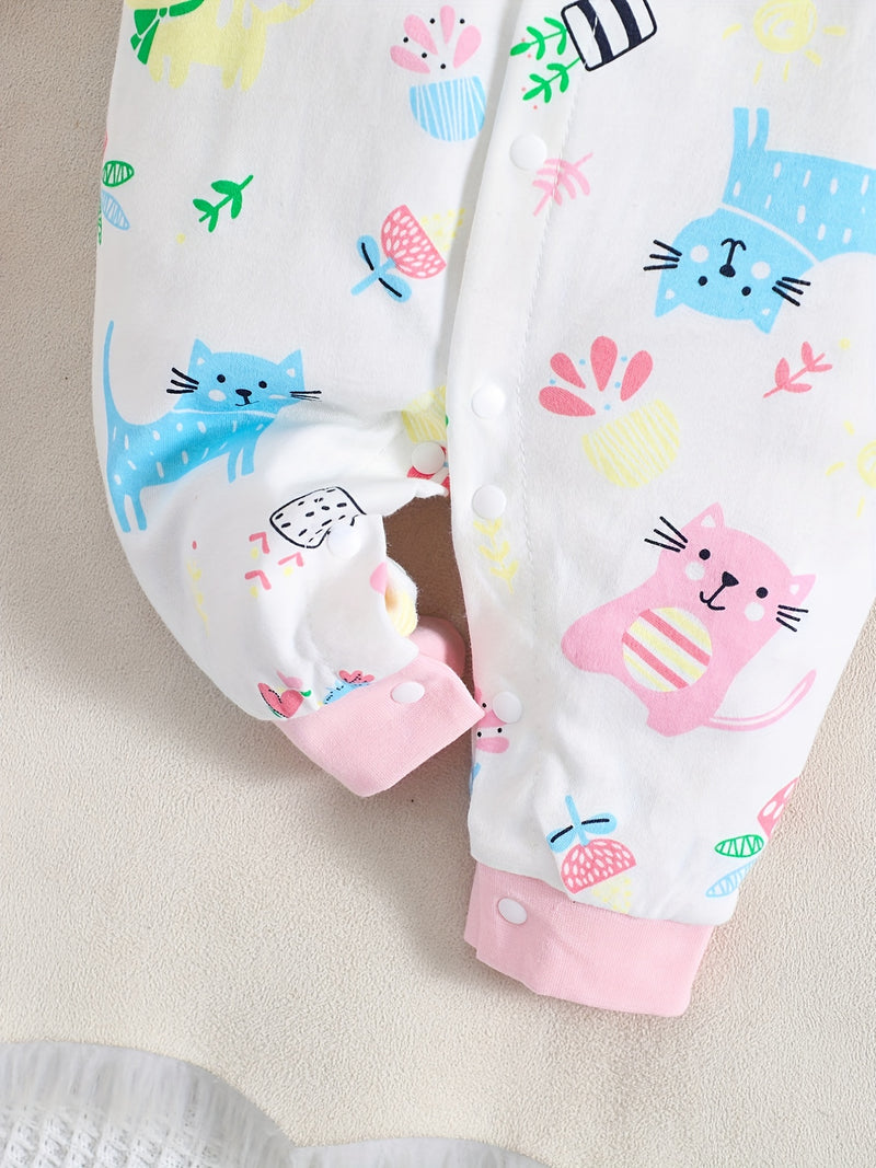 1pc Long Sleeve Knitted Bodysuit with Full Print.