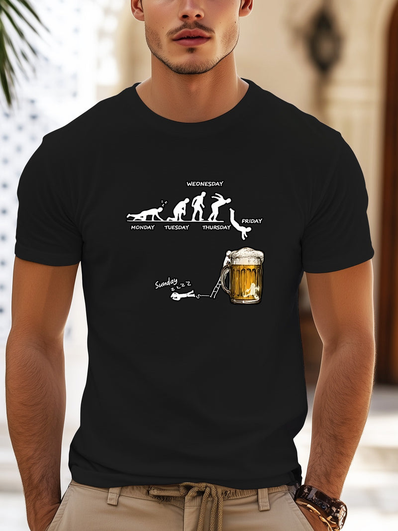 Men'S Creative Beer Illustration Casual Streetwear T-Shirt.