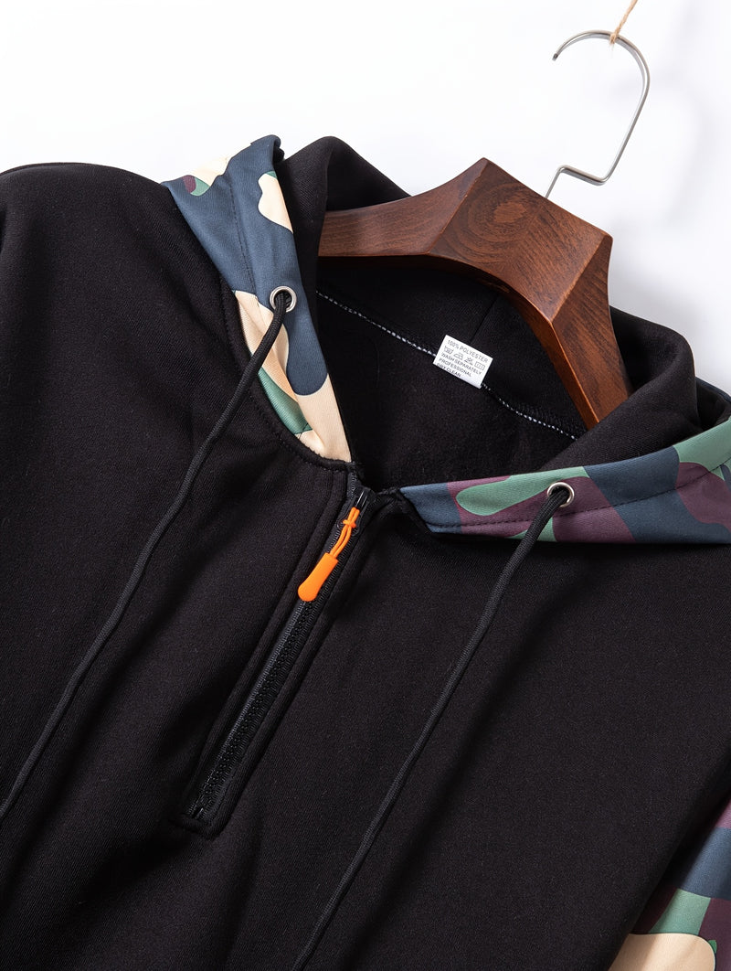 Men’s A Set of Two Trendy Camouflage Hoodies with a Half-Zip Design.
