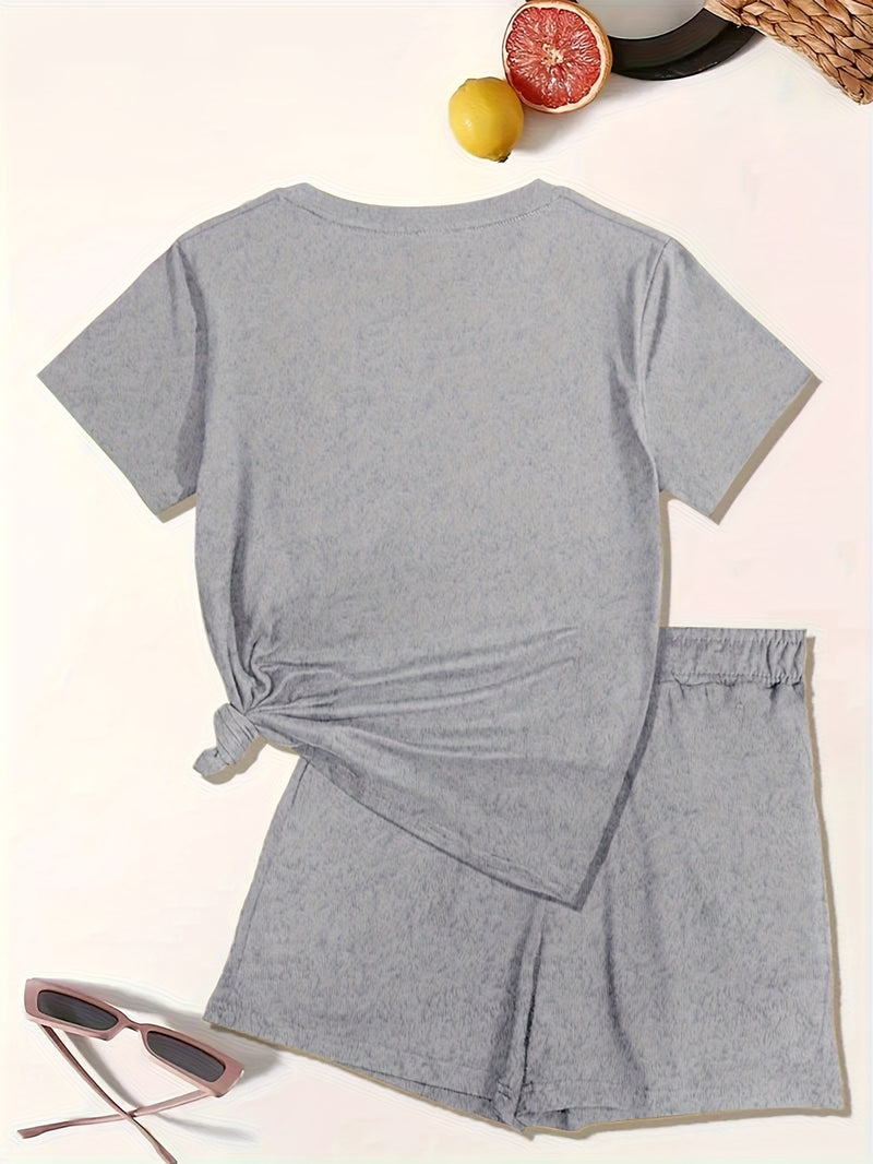 Women's Casual Graphic Print T-Shirt and Shorts.