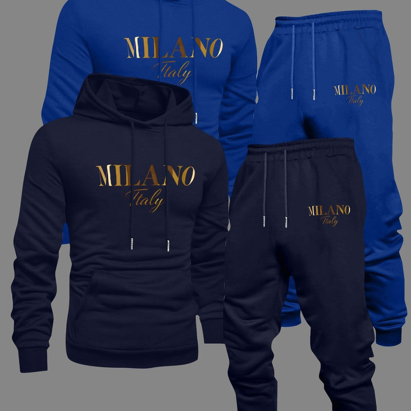 Men's Fashion Slogan Hoodie Four-Piece Set with Drawstring Elastic.