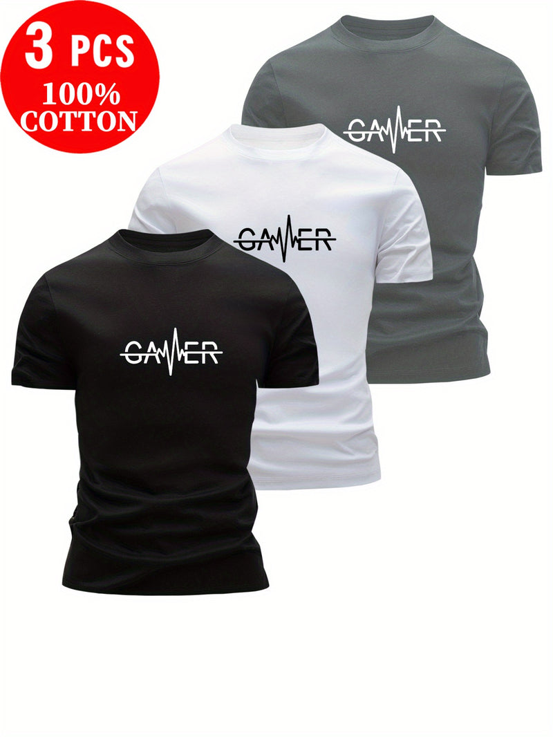 Set of 3 100% T-Shirts Featuring Letter Prints.