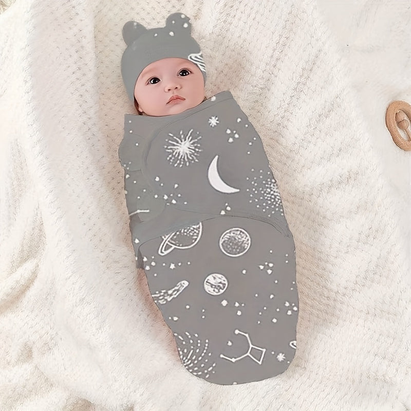 Baptism Gift Robe Printed Swaddle Blanket + Hat Set.