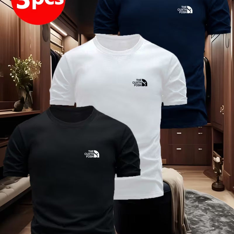 3pcs Men's Printed T-Shirts - Soft, Breathable Polyester Crew Neck Tees.