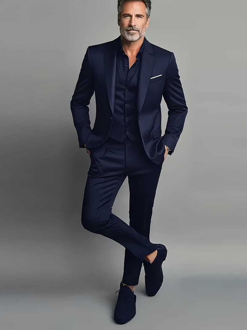Men'S Single-Breasted Double-Button Business Suit with Notch Lape.